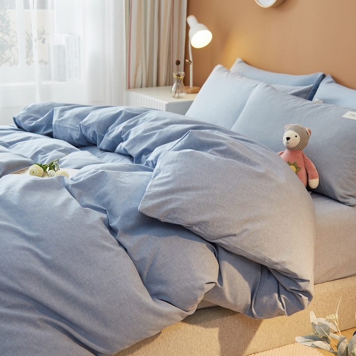 91家纺网 家纺一手货源 找家纺 梵克保罗 2025新款无印风四件套系列 优雅蓝-床笠款