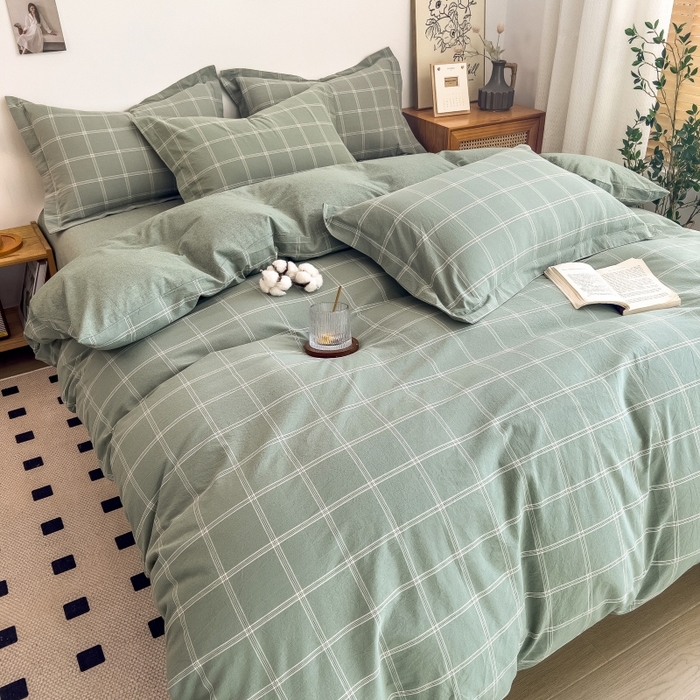 91家纺网 家纺一手货源 找家纺 梵克保罗 2025新款无印风四件套系列 格韵绿-床单款