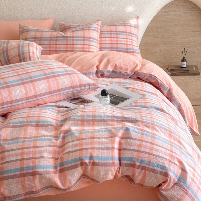 91家纺网 家纺一手货源 找家纺 梵克保罗 2025新款无印风四件套系列 炫彩粉-床单款