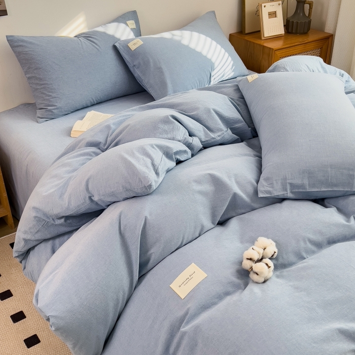 91家纺网 家纺一手货源 找家纺 梵克保罗 2025新款无印风四件套系列 优雅蓝-床单款