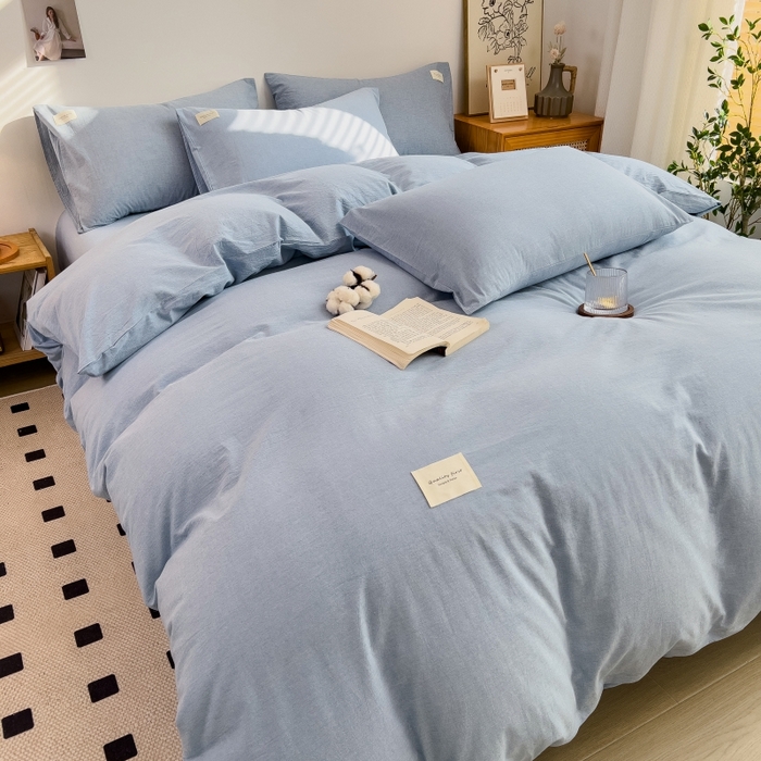 91家纺网 家纺一手货源 找家纺 梵克保罗 2025新款无印风四件套系列 优雅蓝-床单款