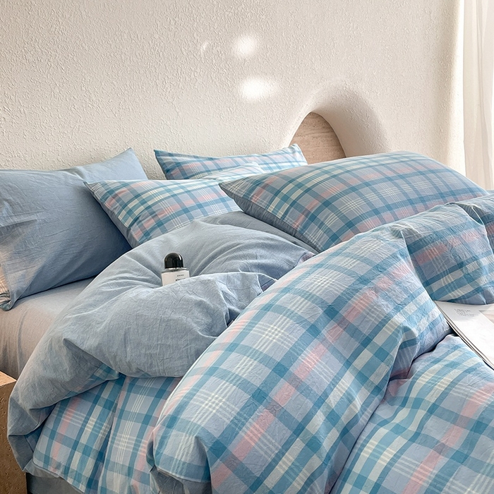 91家纺网 家纺一手货源 找家纺 梵克保罗 2025新款无印风四件套系列 炫彩蓝-床单款