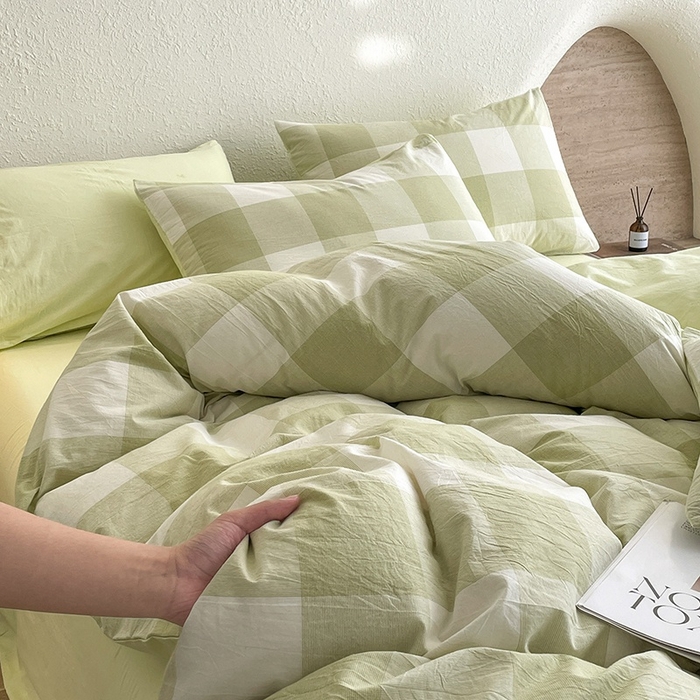 91家纺网 家纺一手货源 找家纺 梵克保罗 2025新款无印风四件套系列 清雅中格-床单款