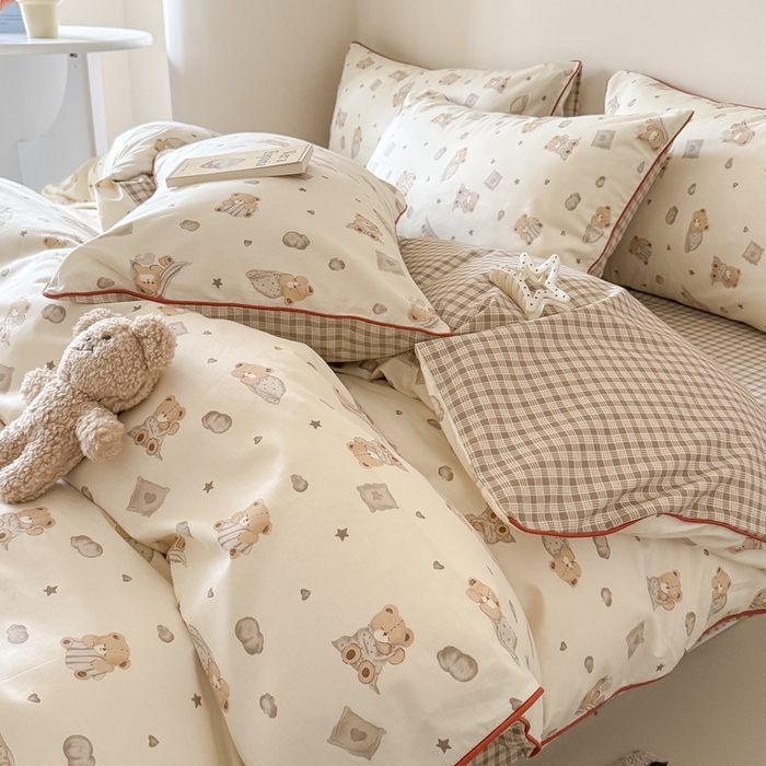 91家纺网 家纺一手货源 找家纺 梵克保罗 2025新款全棉嵌绳四件套 晚安熊