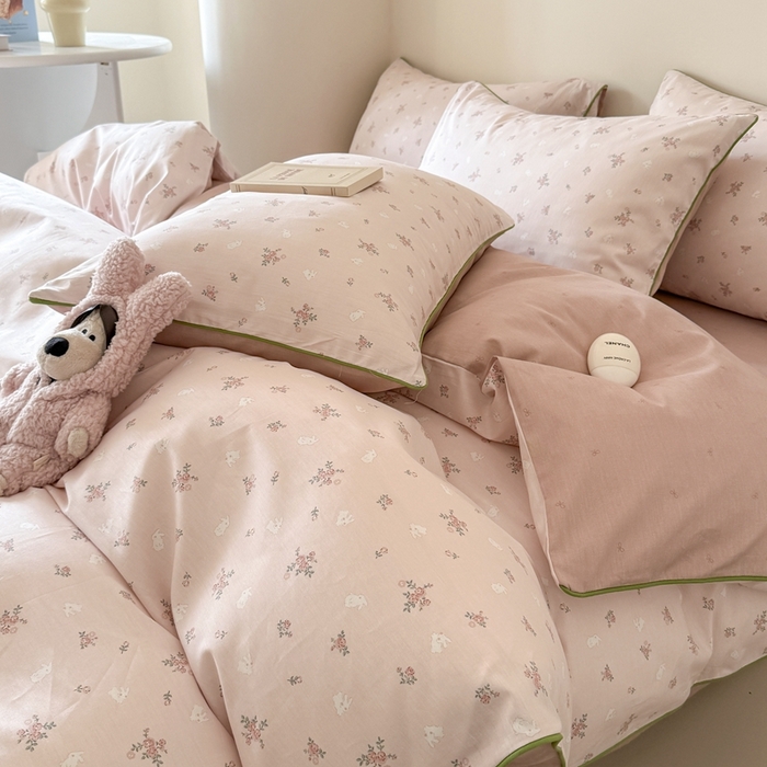 91家纺网 家纺一手货源 找家纺 梵克保罗 2025新款全棉嵌绳四件套 小椿芽