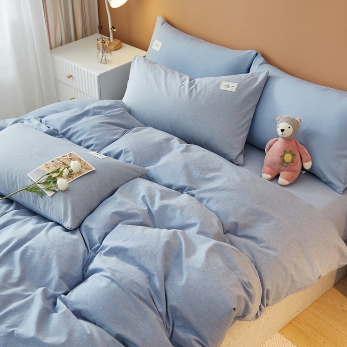 91家纺网 家纺一手货源 找家纺 梵克保罗 2025新款无印风四件套系列 优雅蓝-床笠款