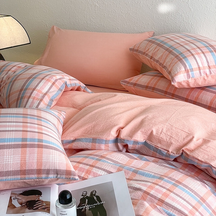 91家纺网 家纺一手货源 找家纺 梵克保罗 2025新款无印风四件套系列 炫彩粉-床单款