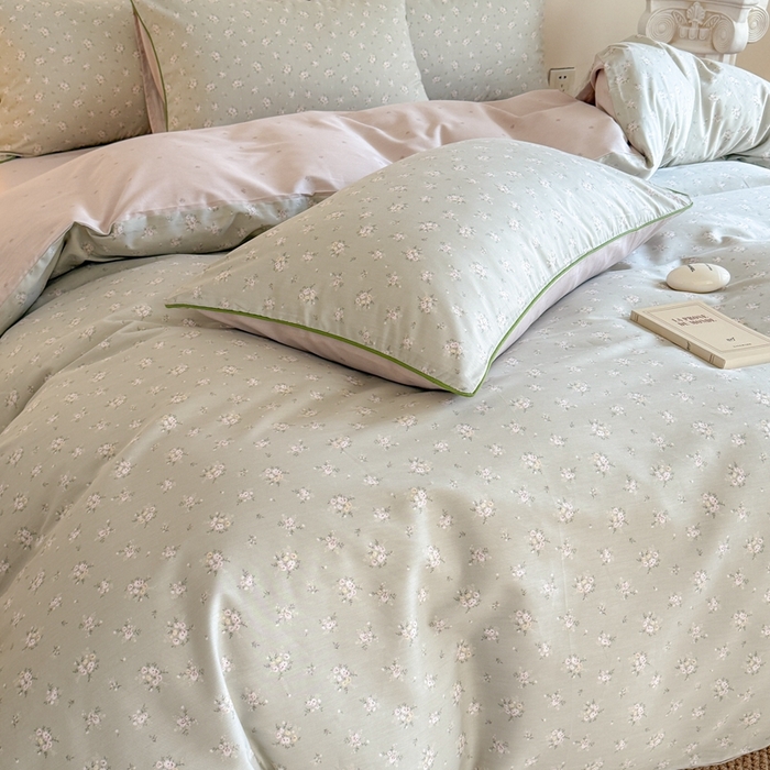 91家纺网 家纺一手货源 找家纺 梵克保罗 2025新款全棉嵌绳四件套 雨汐-绿