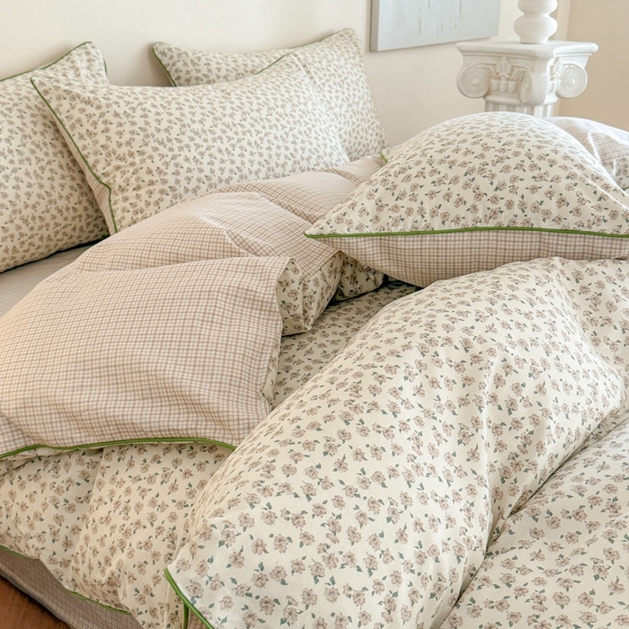 91家纺网 家纺一手货源 找家纺 梵克保罗 2025新款全棉嵌绳四件套 咖小花