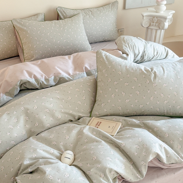 91家纺网 家纺一手货源 找家纺 梵克保罗 2025新款全棉嵌绳四件套 雨汐-绿