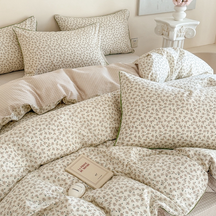 91家纺网 家纺一手货源 找家纺 梵克保罗 2025新款全棉嵌绳四件套 咖小花