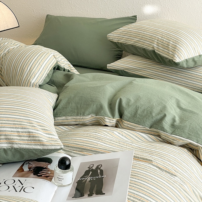 91家纺网 家纺一手货源 找家纺 梵克保罗 2025新款无印风四件套系列 小绿条-床单款