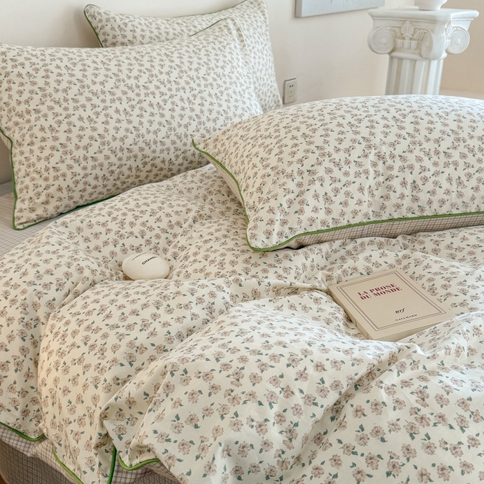 91家纺网 家纺一手货源 找家纺 梵克保罗 2025新款全棉嵌绳四件套 咖小花