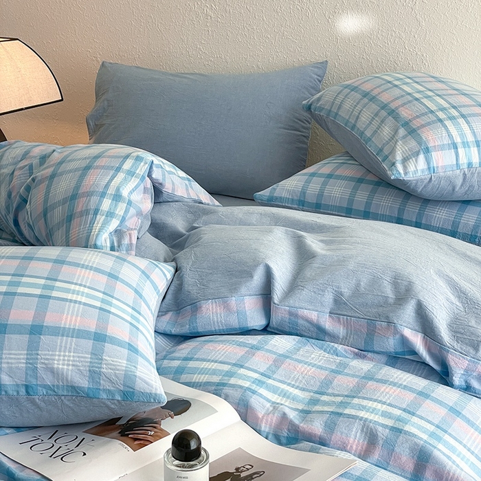 91家纺网 家纺一手货源 找家纺 梵克保罗 2025新款无印风四件套系列 炫彩蓝-床单款