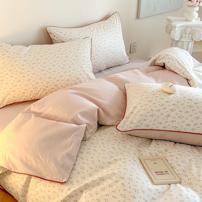 91家纺网 家纺一手货源 找家纺 梵克保罗 2025新款全棉嵌绳四件套 小青藤-米