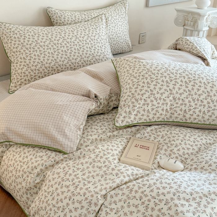 91家纺网 家纺一手货源 找家纺 梵克保罗 2025新款全棉嵌绳四件套 咖小花