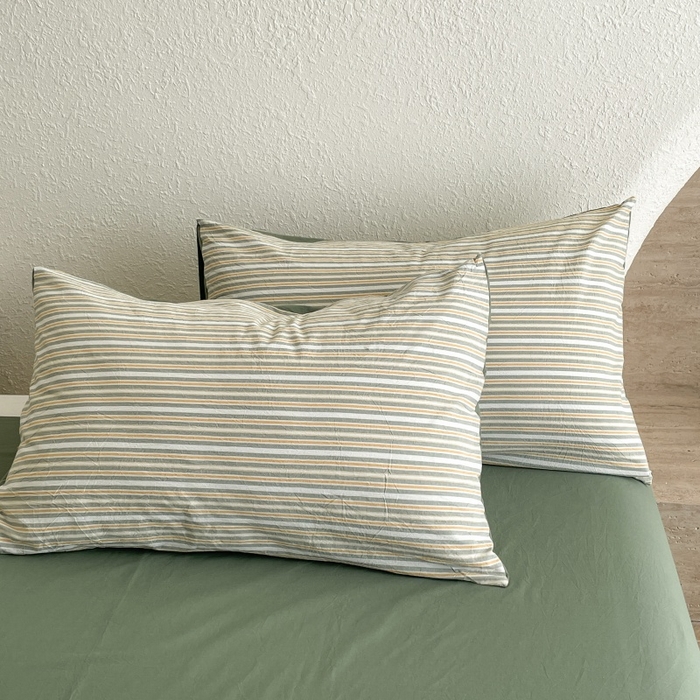 91家纺网 家纺一手货源 找家纺 梵克保罗 2025新款无印风四件套系列 小绿条-床单款