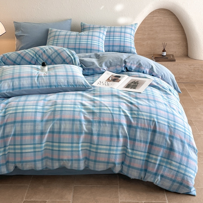 91家纺网 家纺一手货源 找家纺 梵克保罗 2025新款无印风四件套系列 炫彩蓝-床单款