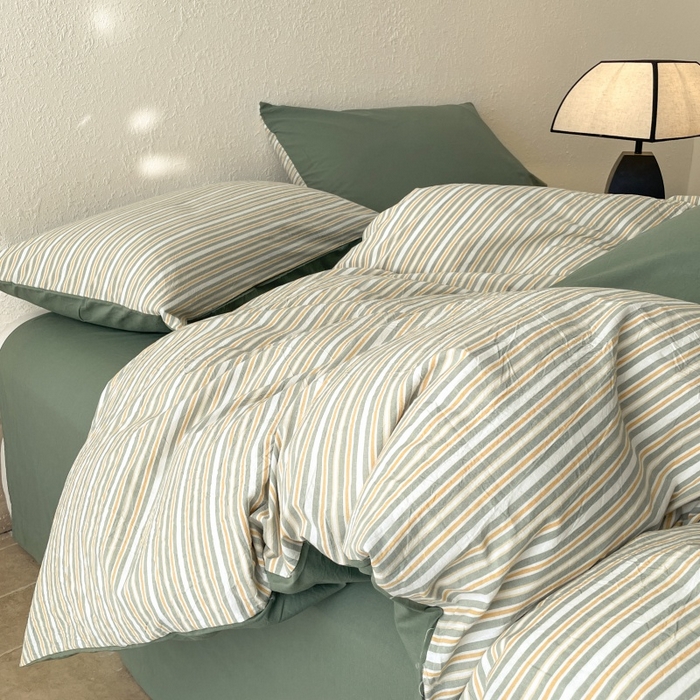 91家纺网 家纺一手货源 找家纺 梵克保罗 2025新款无印风四件套系列 小绿条-床单款