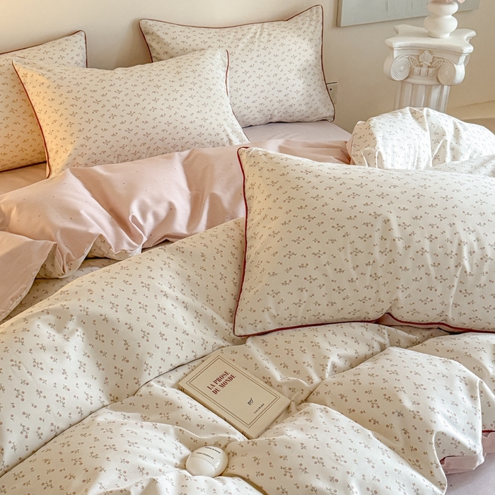 91家纺网 家纺一手货源 找家纺 梵克保罗 2025新款全棉嵌绳四件套 小青藤-米