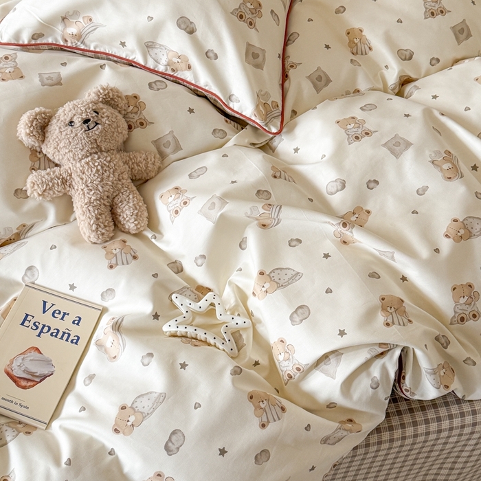 91家纺网 家纺一手货源 找家纺 梵克保罗 2025新款全棉嵌绳四件套 晚安熊