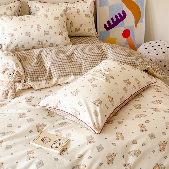 91家纺网 家纺一手货源 找家纺 梵克保罗 2025新款全棉嵌绳四件套 晚安熊