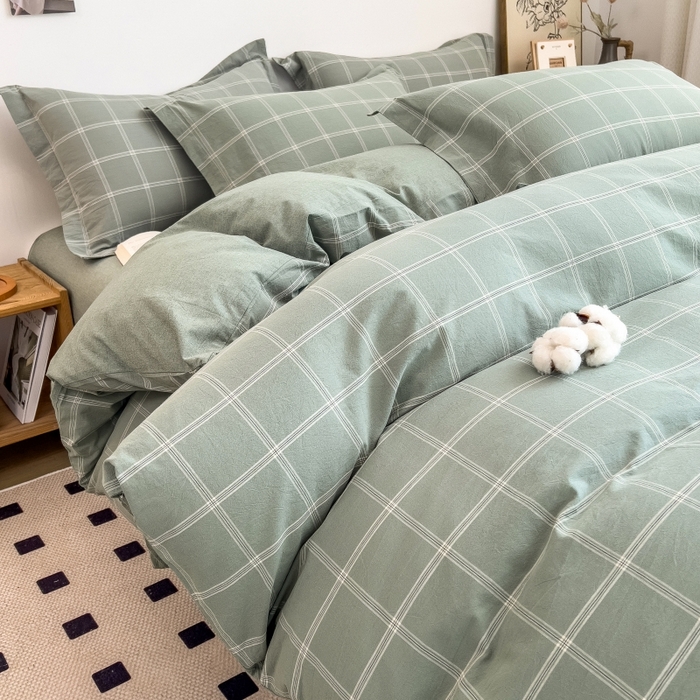 91家纺网 家纺一手货源 找家纺 梵克保罗 2025新款无印风四件套系列 格韵绿-床单款