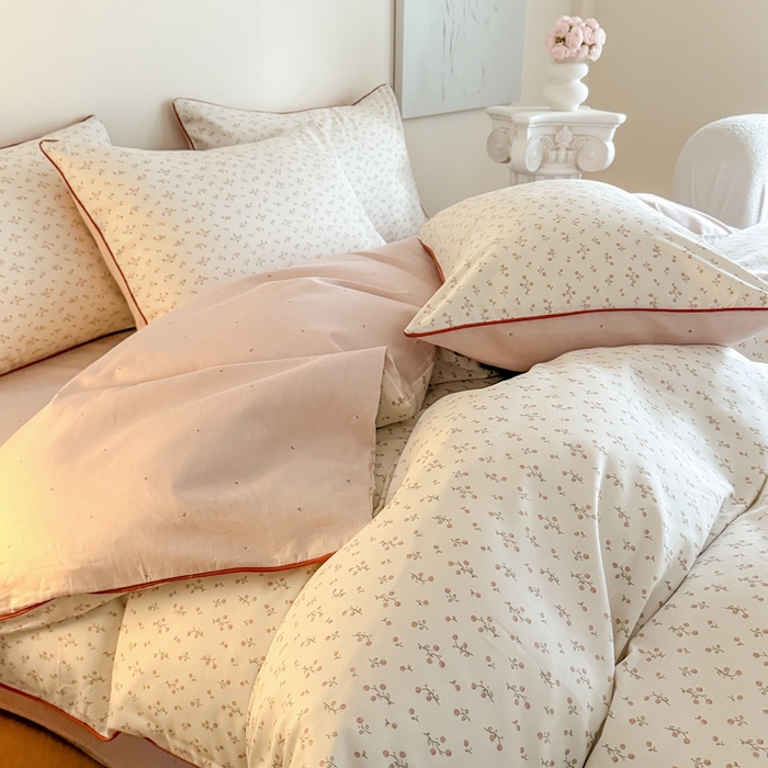 91家纺网 家纺一手货源 找家纺 梵克保罗 2025新款全棉嵌绳四件套 小青藤-米