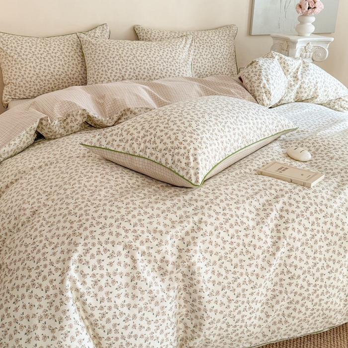 91家纺网 家纺一手货源 找家纺 梵克保罗 2025新款全棉嵌绳四件套 咖小花