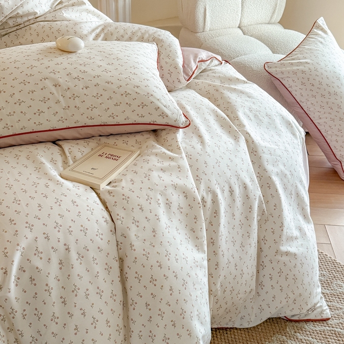 91家纺网 家纺一手货源 找家纺 梵克保罗 2025新款全棉嵌绳四件套 小青藤-米