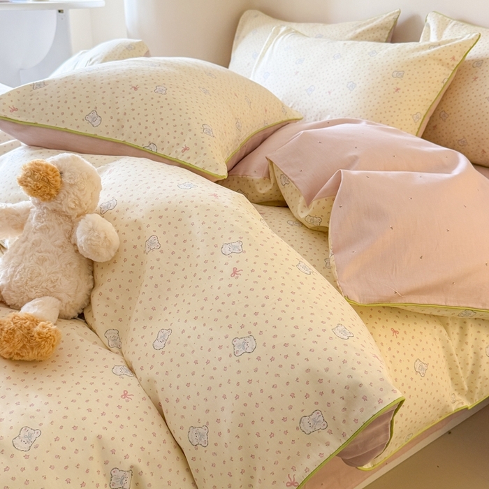 91家纺网 家纺一手货源 找家纺 梵克保罗 2025新款全棉嵌绳四件套 小布丁