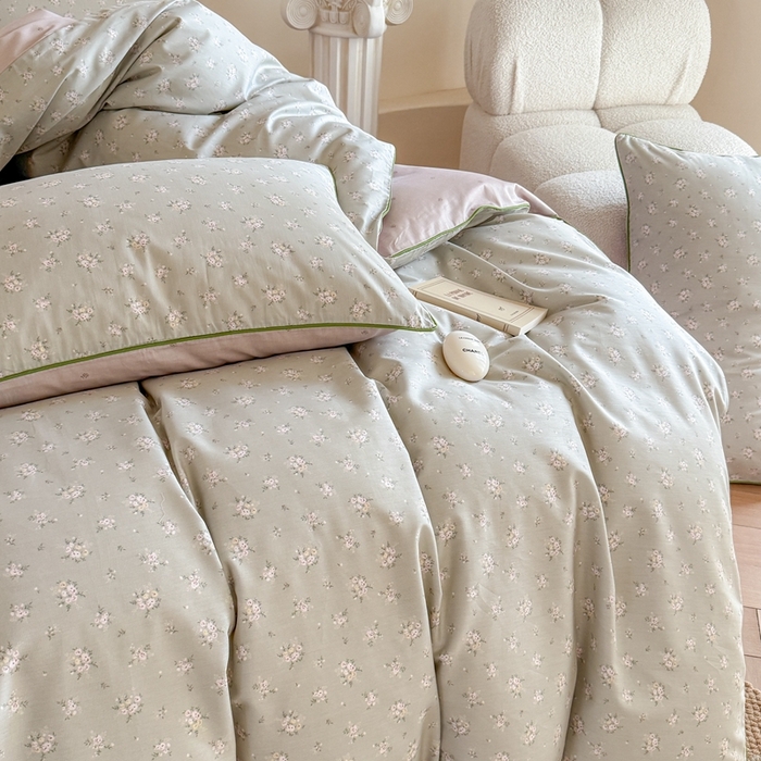 91家纺网 家纺一手货源 找家纺 梵克保罗 2025新款全棉嵌绳四件套 雨汐-绿