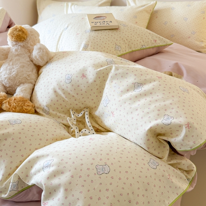 91家纺网 家纺一手货源 找家纺 梵克保罗 2025新款全棉嵌绳四件套 小布丁