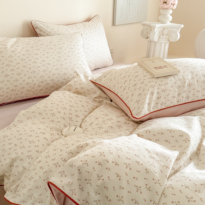 91家纺网 家纺一手货源 找家纺 梵克保罗 2025新款全棉嵌绳四件套 小青藤-米