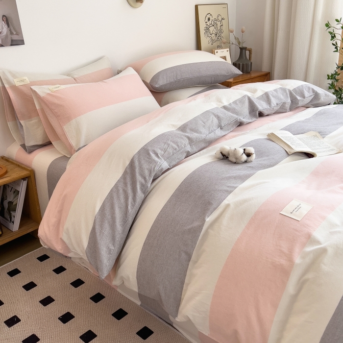 91家纺网 家纺一手货源 找家纺 梵克保罗 2025新款无印风四件套系列 桃玉粉-床单款