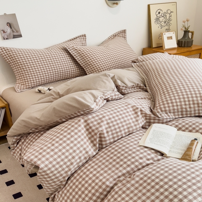 91家纺网 家纺一手货源 找家纺 梵克保罗 2025新款无印风四件套系列 咖小格-床单款