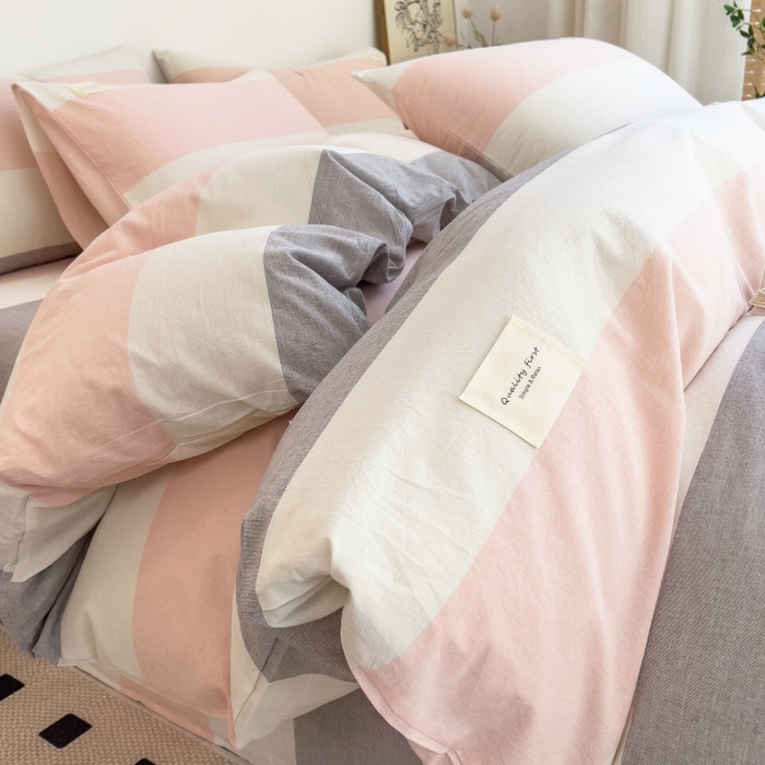 91家纺网 家纺一手货源 找家纺 梵克保罗 2025新款无印风四件套系列 桃玉粉-床单款