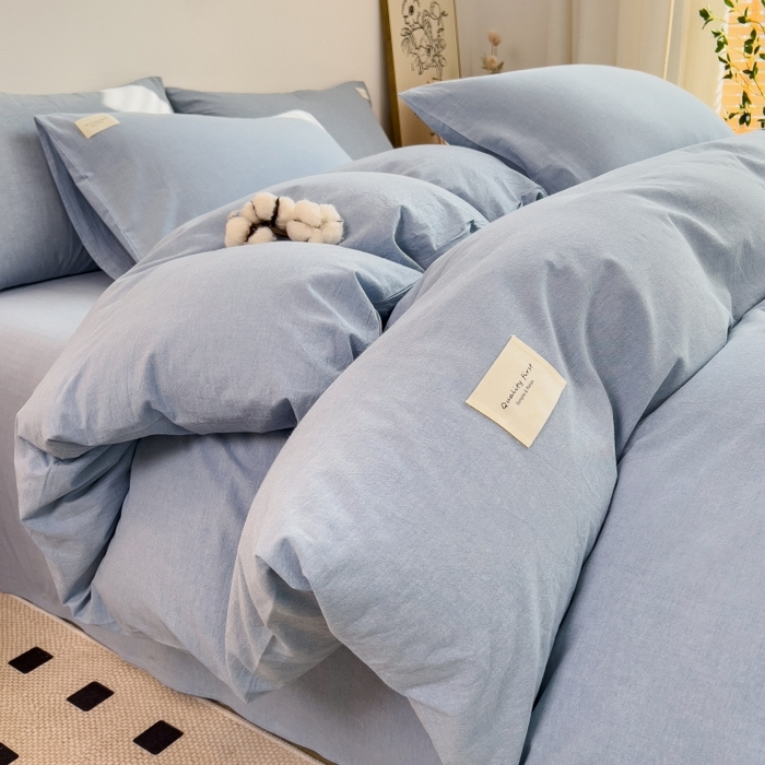 91家纺网 家纺一手货源 找家纺 梵克保罗 2025新款无印风四件套系列 优雅蓝-床单款