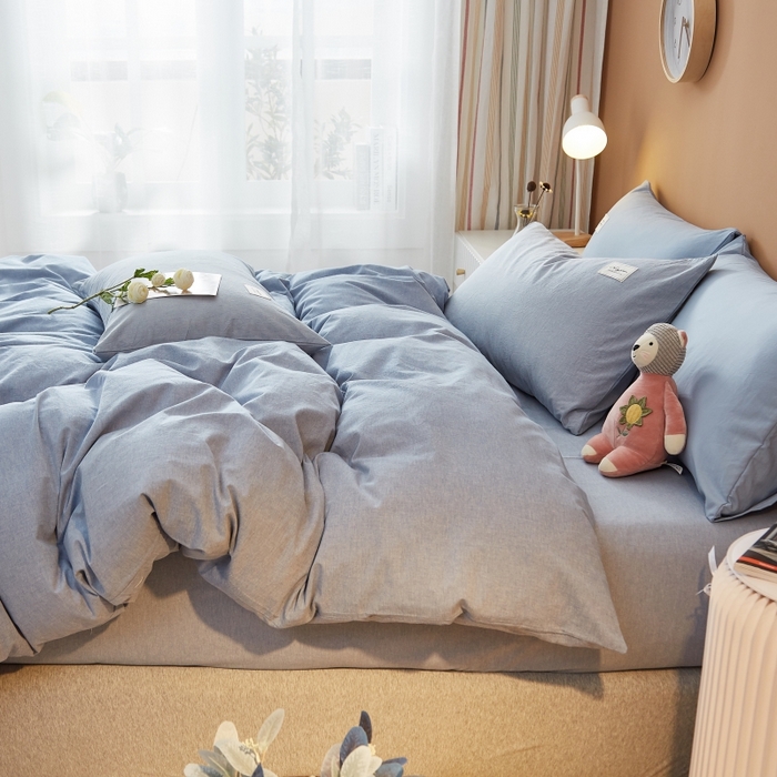 91家纺网 家纺一手货源 找家纺 梵克保罗 2025新款无印风四件套系列 优雅蓝-床笠款