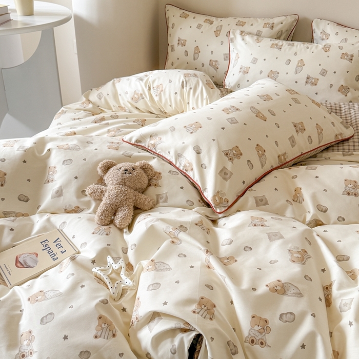 91家纺网 家纺一手货源 找家纺 梵克保罗 2025新款全棉嵌绳四件套 晚安熊