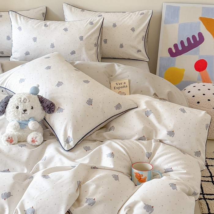 91家纺网 家纺一手货源 找家纺 梵克保罗 2025新款全棉嵌绳四件套 萌象派对