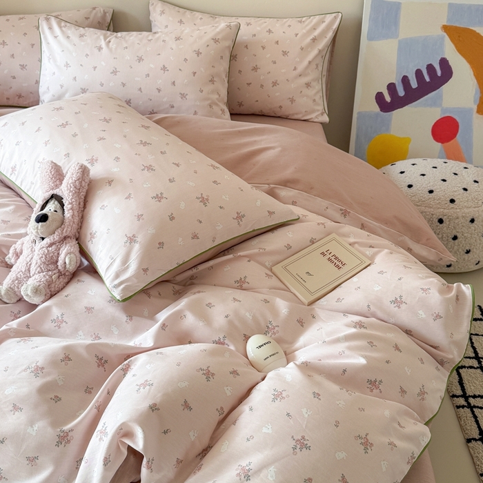 91家纺网 家纺一手货源 找家纺 梵克保罗 2025新款全棉嵌绳四件套 小椿芽