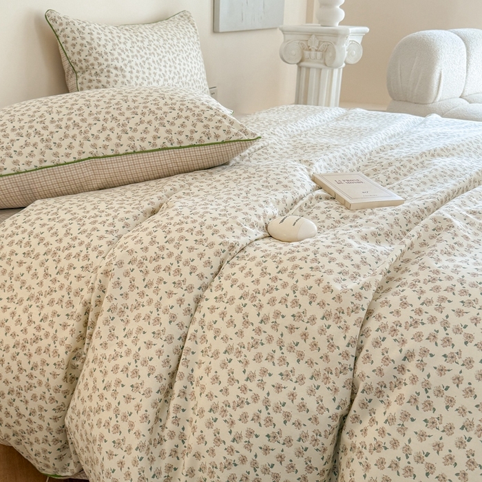 91家纺网 家纺一手货源 找家纺 梵克保罗 2025新款全棉嵌绳四件套 咖小花