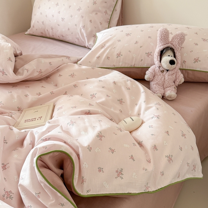 91家纺网 家纺一手货源 找家纺 梵克保罗 2025新款全棉嵌绳四件套 小椿芽