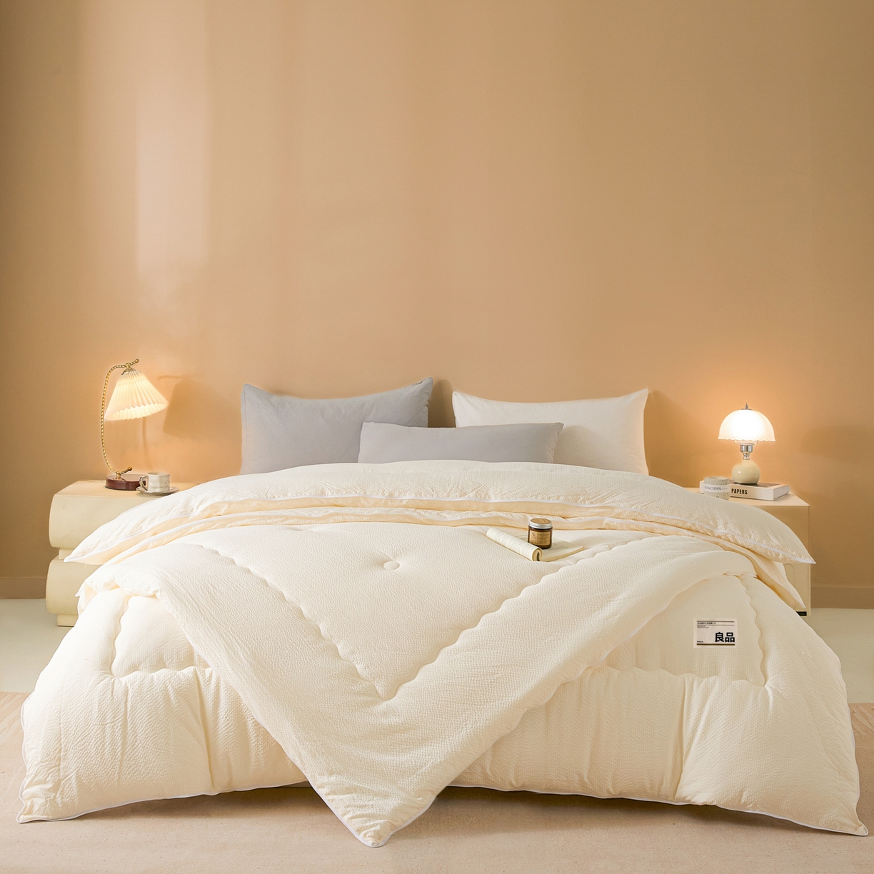 91家纺网 家纺一手货源 找家纺 蓝极人 2025新款涤纶双层纱大豆子母被 被子被芯冬被 象牙白