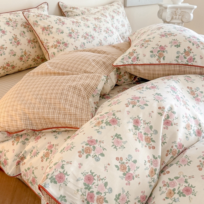 91家纺网 家纺一手货源 找家纺 梵克保罗 2025新款全棉嵌绳四件套 花千朵