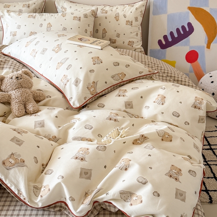 91家纺网 家纺一手货源 找家纺 梵克保罗 2025新款全棉嵌绳四件套 晚安熊