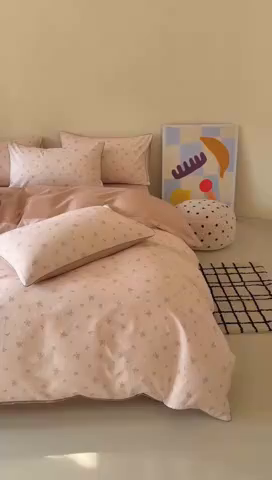 91家纺网 家纺一手货源 找家纺 梵克保罗 2025新款全棉嵌绳四件套 小椿芽