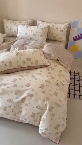 91家纺网 家纺一手货源 找家纺 梵克保罗 2025新款全棉嵌绳四件套 晚安熊