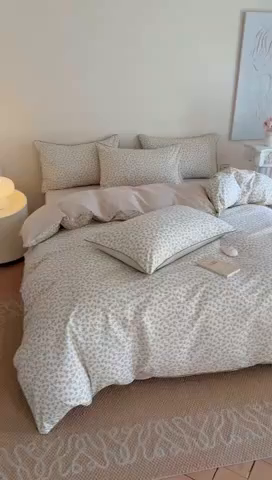 91家纺网 家纺一手货源 找家纺 梵克保罗 2025新款全棉嵌绳四件套 咖小花